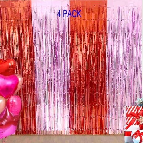 Valentines Day Red Pink Foil Fringe Decorations 4 Pack 3.2x8.2ft