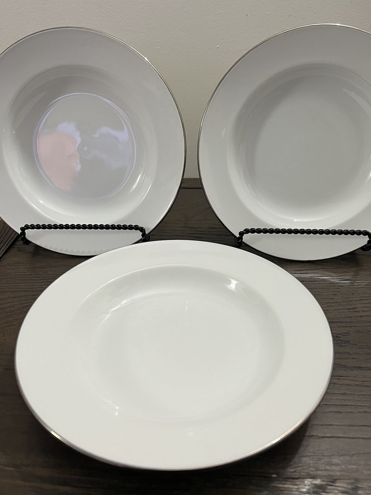 Graham Marquis Design Line • Set of 3 Salad Bowls • 9 1/8” • White Silver Rimmed
