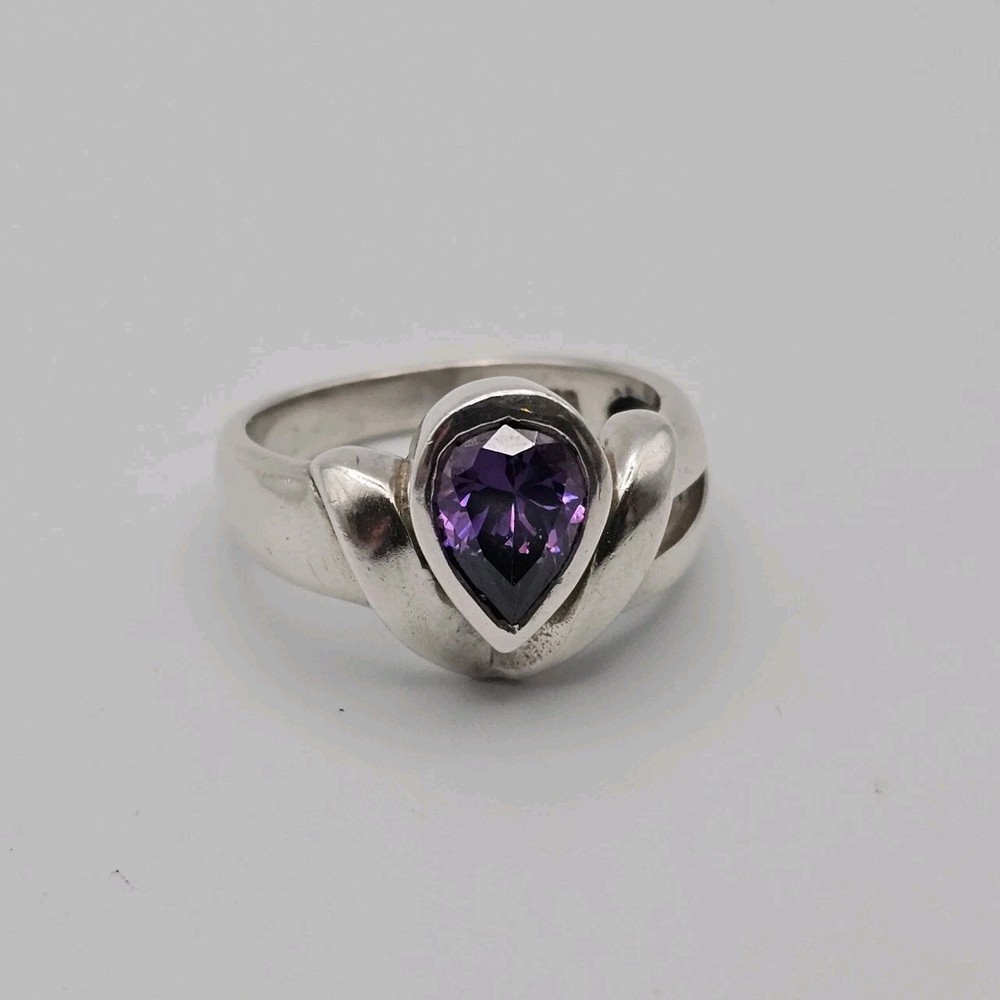 Sterling Silver Ring Purple Amethyst Pear Cut  Stamped 925 Size 6