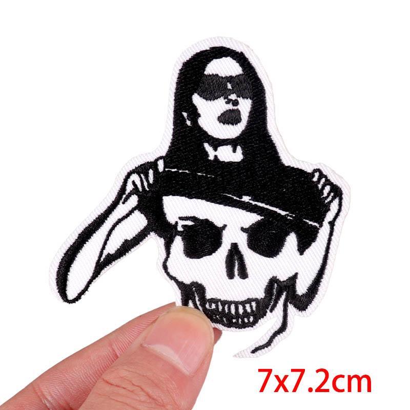 Girl Skull Cloth Patch Black and White Embroidered Diy Iron on Punk Goth Style