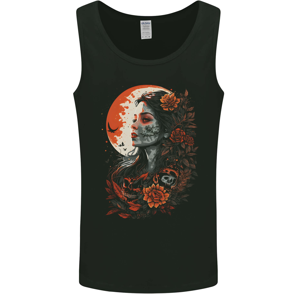 Santa Muerte & Moon Skulls Roses Mens Vest Tank Top