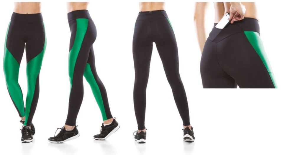 Green Leggings with Pocket Glossy Workout Yoga High Rise High Waist Size S,L