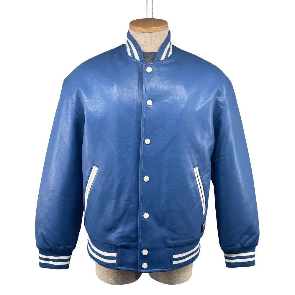 Hudson Varsity Jacket Mens Medium Blue Vegan Faux Leather Bomber HM-148 NWT