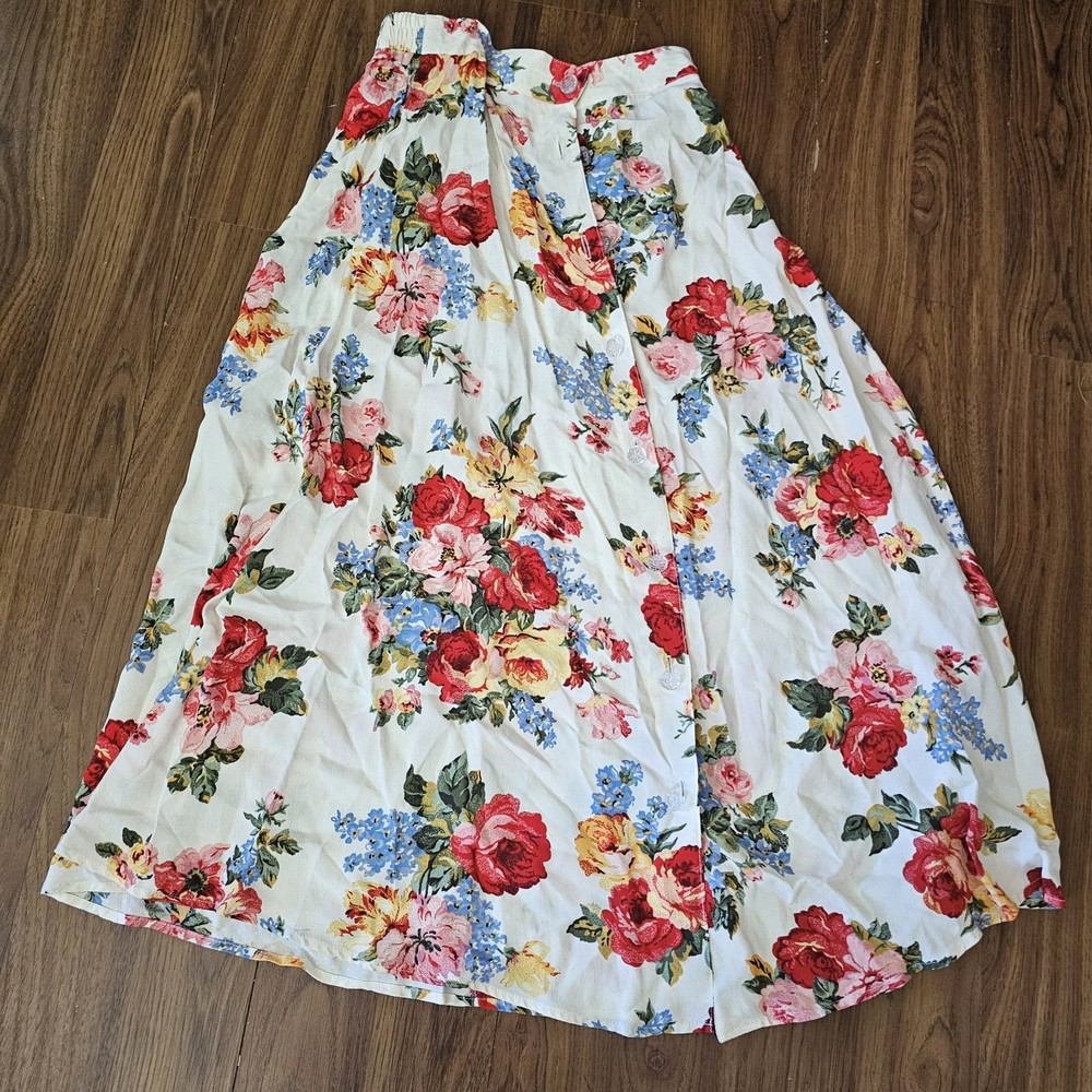 Vintage Carole Little Maxi Skirt Long Button Down Sz 10 Peasant Cottage Core