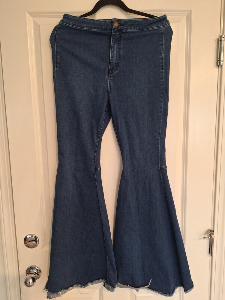Free People Jeans Womens 29  Blue Just Float On Flared Dark Wash