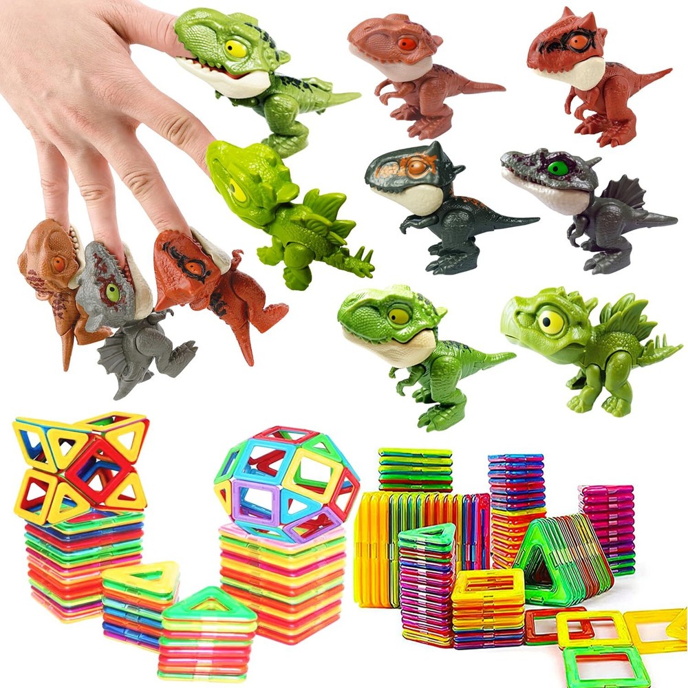 Nictoy Biting Finger Dinosaur Toys Magnetic Tiles - Magnet Building Blocks To...