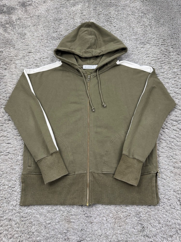 Anthropologie All Fenix Hoodie Women Small Olive Green Crop Full Zip Sweatshirt