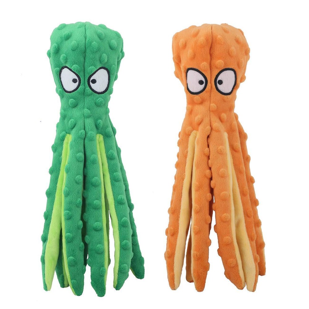 Dog Squeaky Toys Octopus - No Stuffing Crinkle Plush Toys for Puppy Teething ...