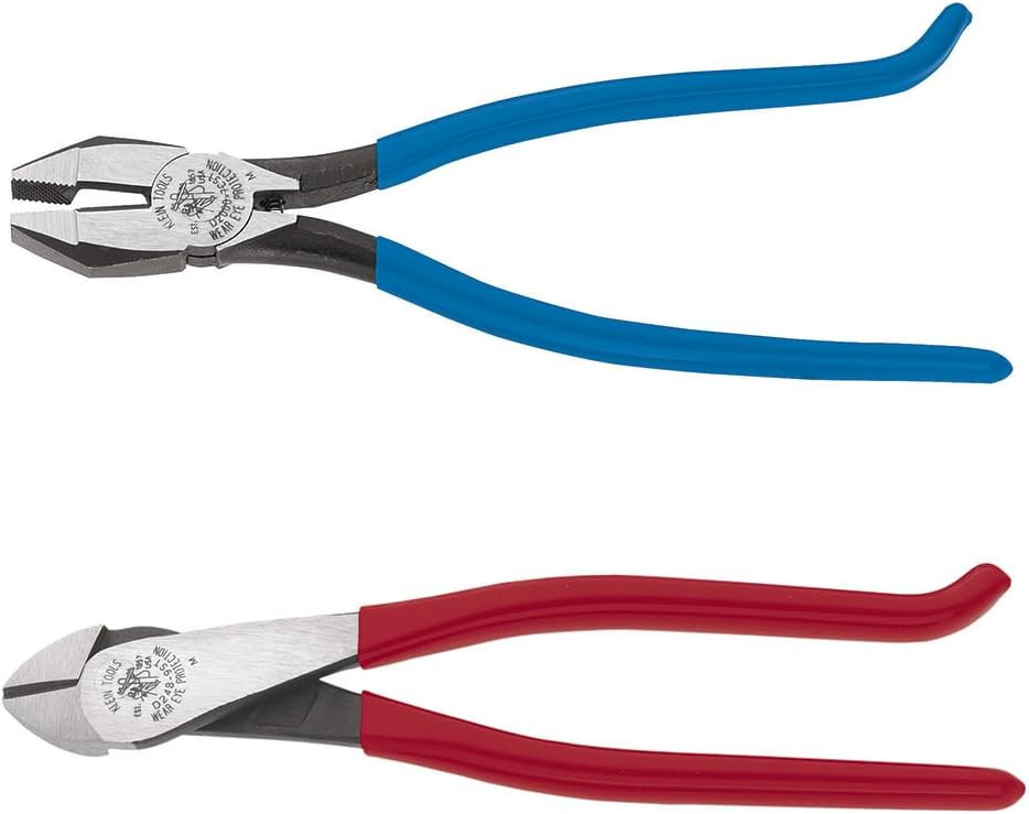 Klein Tools USA-Made 94508 Diagonal Pliers Set Ironworker Blue Red
