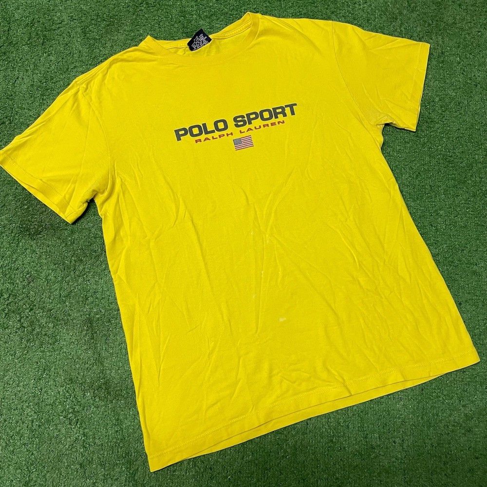 Vintage 90s Y2K Polo Sport  Yellow  Graphic T-shirt Size : Large