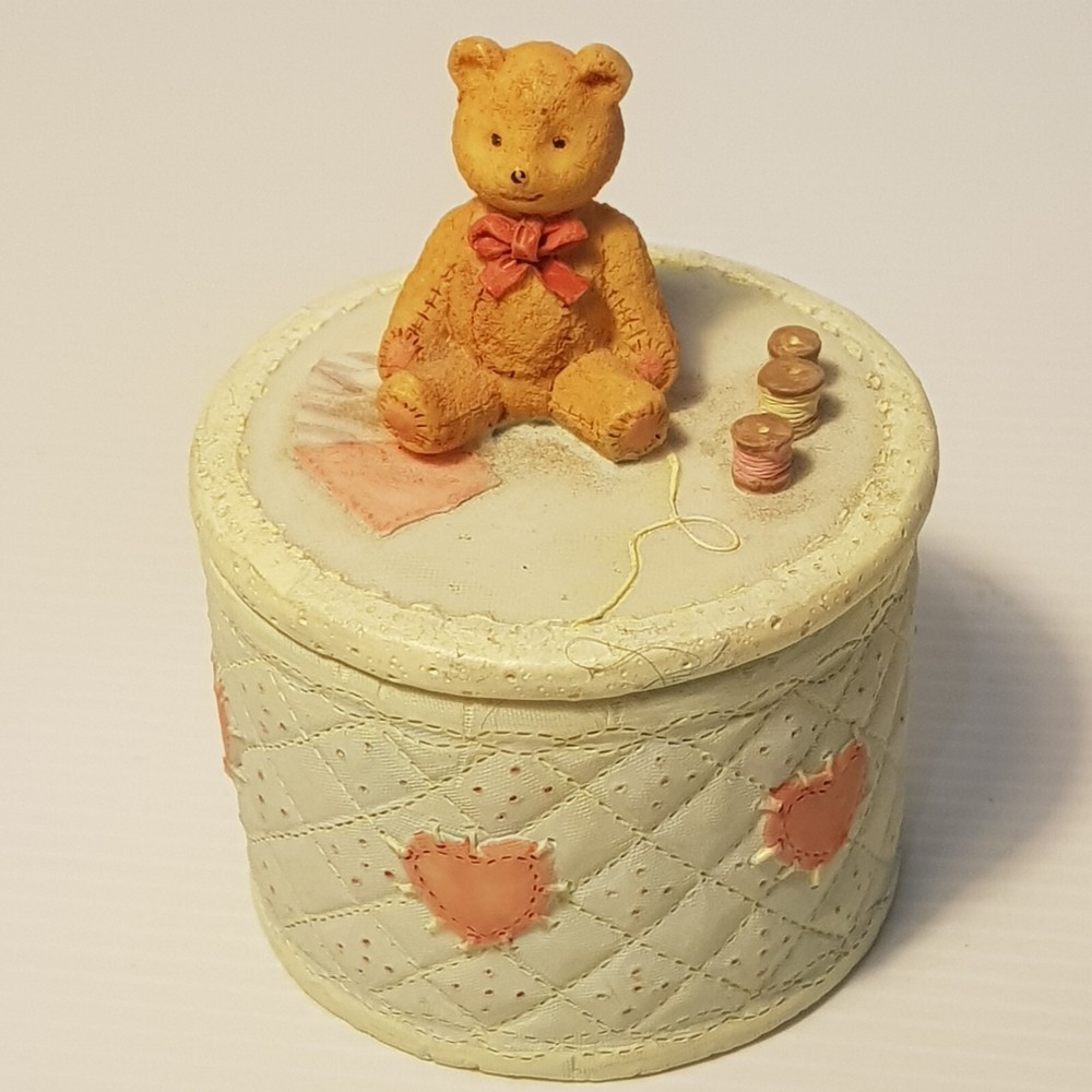 Bear-shaped trinket box with lid for jewelry, first tooth, or sewing supplies
