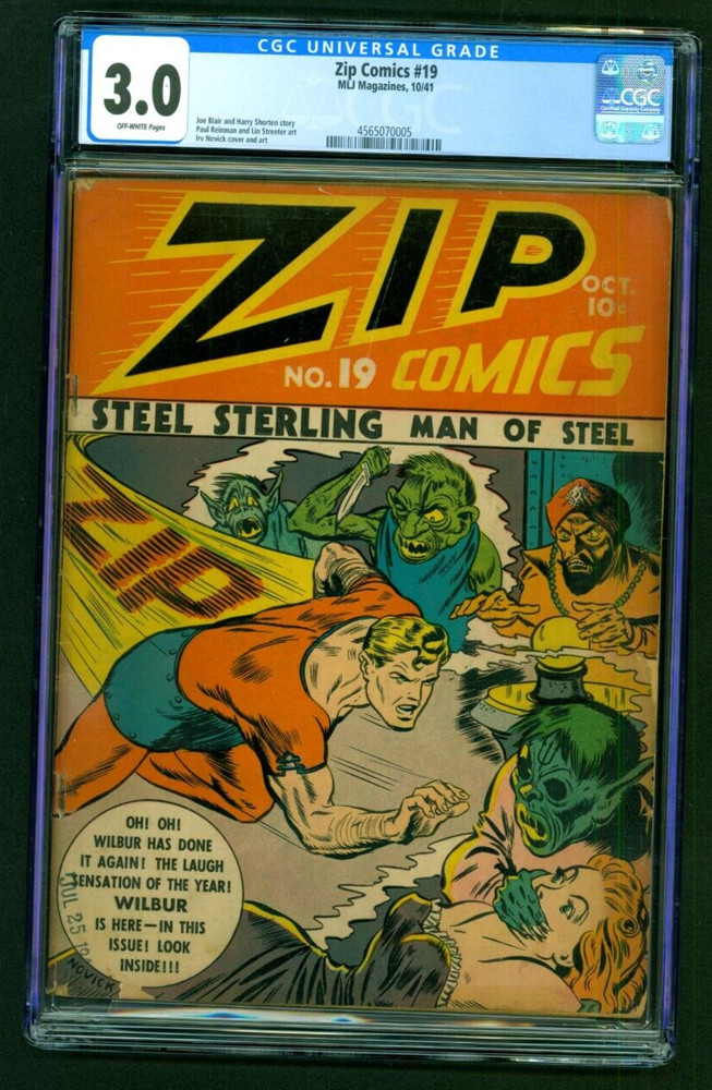 Zip Comics #19 CGC 3.0 GD/VG  Off White Golden Age Bondage Cover MLJ Archie 1941