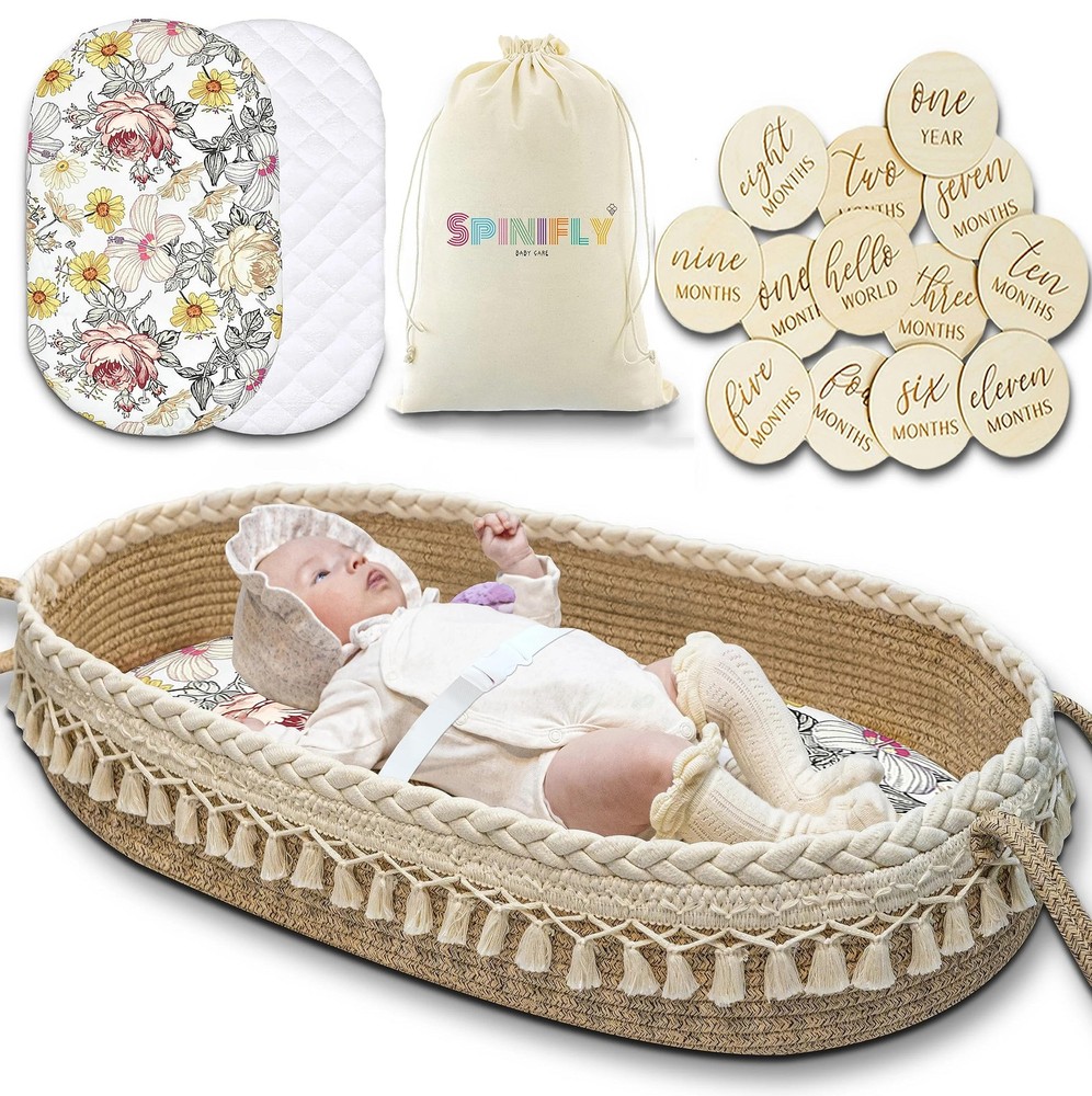 Baby Changing Basket Kit - Macrame Boho Moses Basket for Babies, Handmade 100...