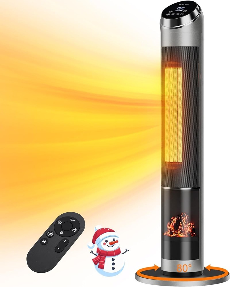 Space Heaters for Indoor,34”Large PTC Ceramic Heater with Flame,1500W Electric