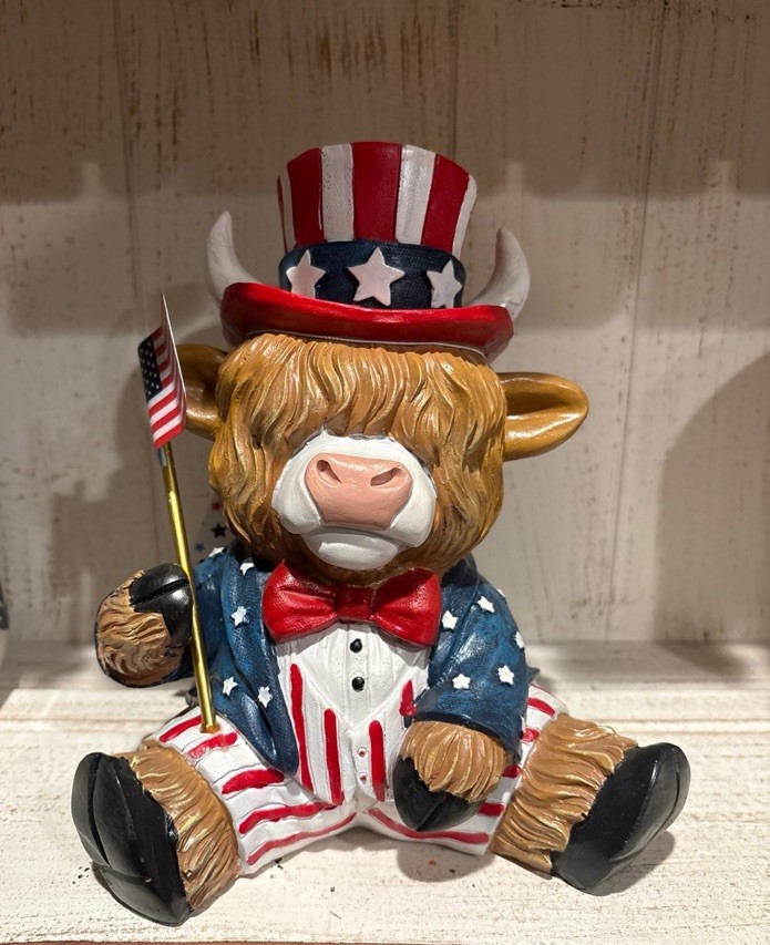 🇺🇸NWT Stars & Stripes Patriotic Highland Cow Table Top Figure