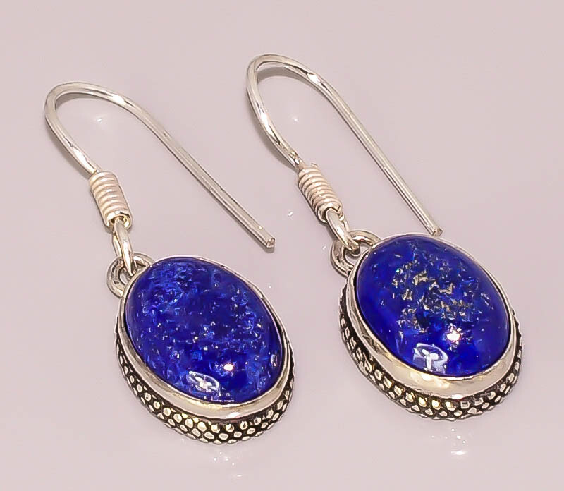 Natural Blue Lapis Lazuli Antique Sterling Silver Plated Earrings