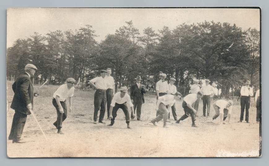 Vintage 1910s Running Men at Starting Line Antique Track Race Photo RPPC