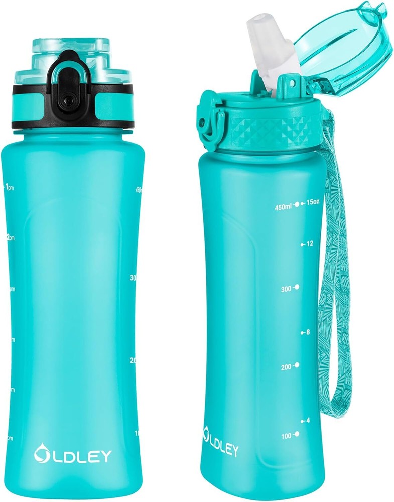 15oz Kids School Water Bottle with Straw & Leak-Proof Chug Lid