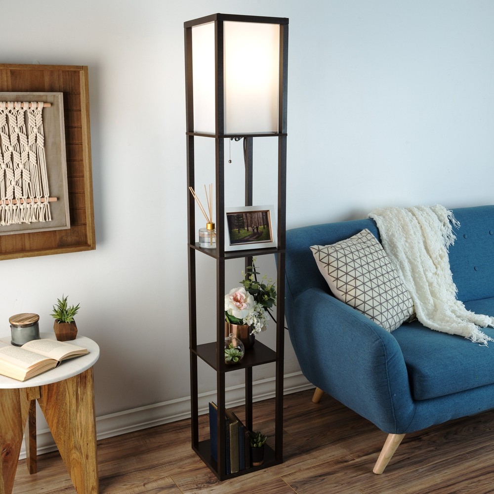Floor Lamp – Etagere Style Standing Light with 3 Tiers of Storage Shelving fo...