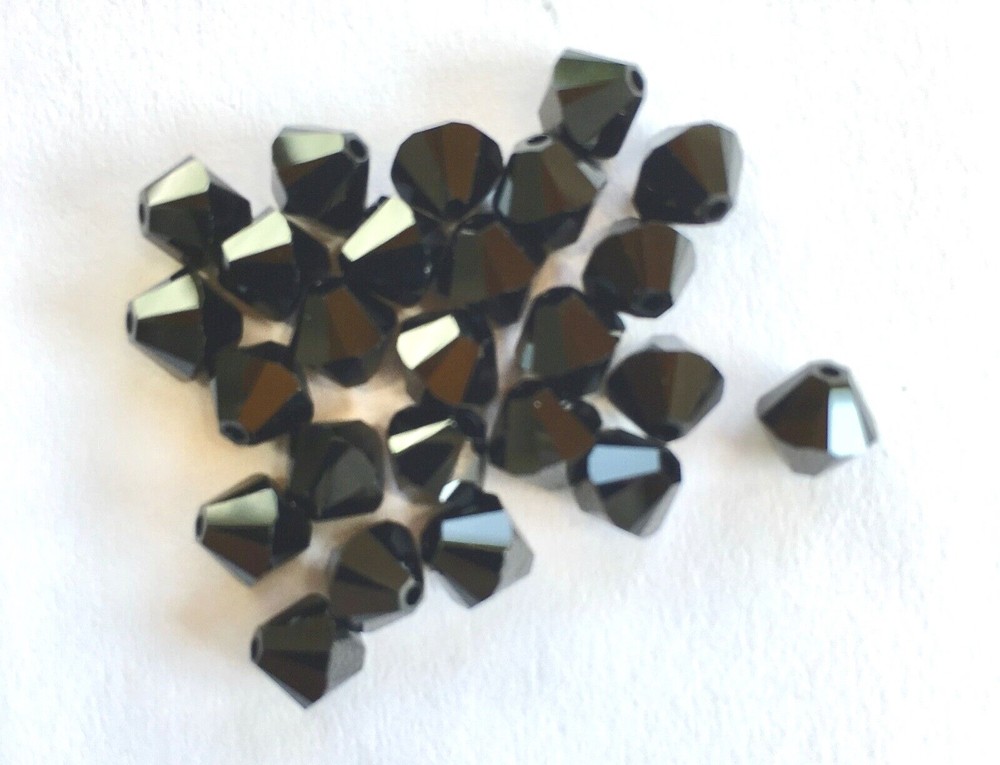 25 Swarovski Crystal 6mm Jet Black Loose Bicone Beads 5328 Free Shipping  