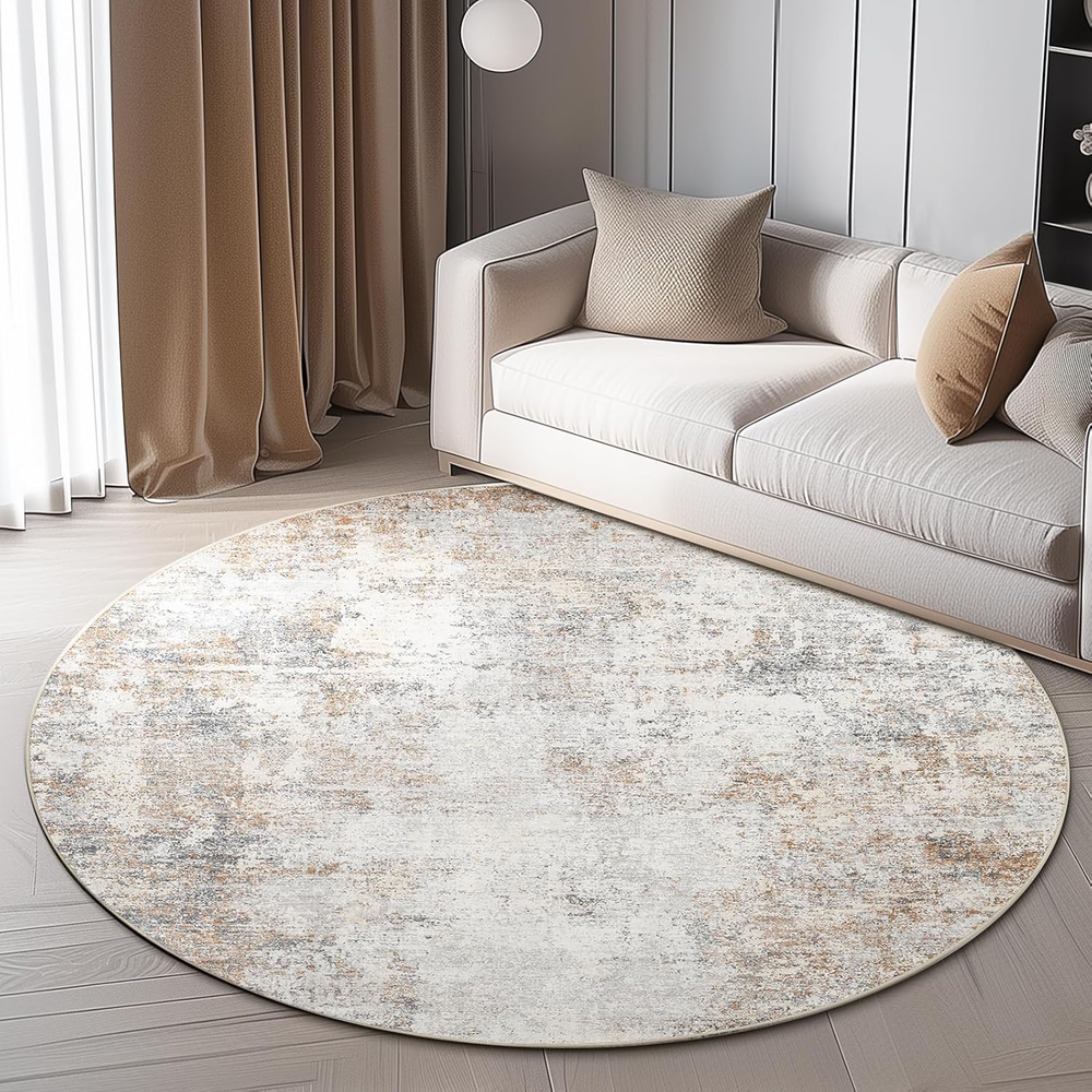 8Ft Round Modern Abstract Distressed Washable Area Rug Circle Mat