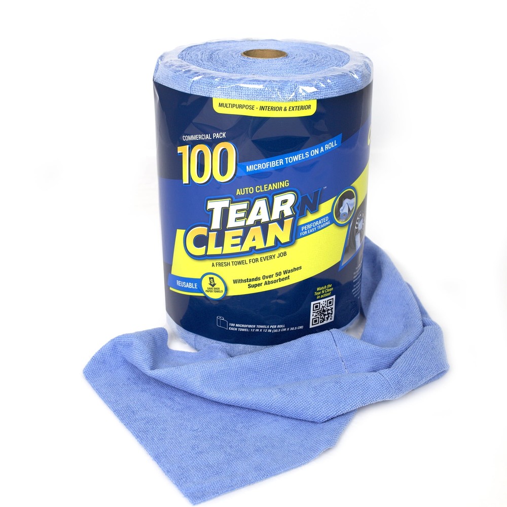 Commercial-Grade Tear N Clean Microfiber Roll 100-Pack 12x12 Blue