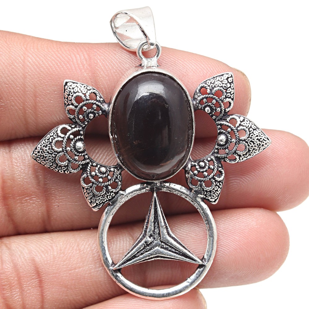 Black Spinal Gemstone Silver Pendant Valentine's Day Jewelry Gift 2 Inch
