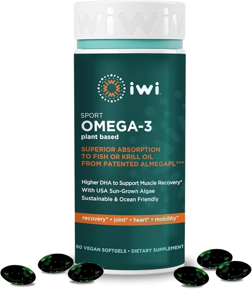 iwi Sport Omega-3 DHA Plant Based Algae Oil Supplement, 60 Vegan Softgels