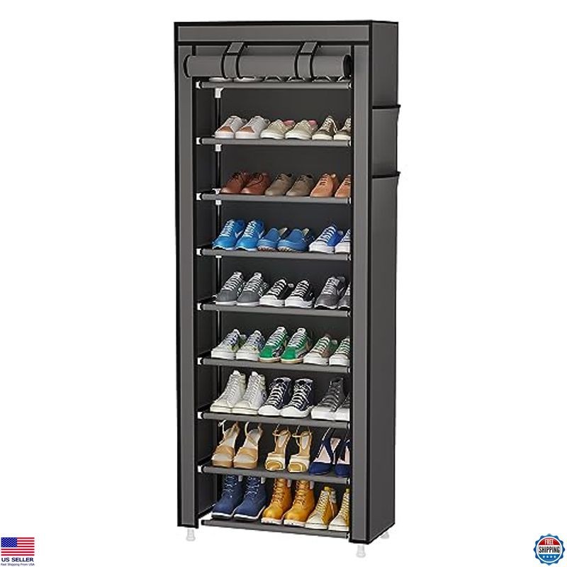 9-Tier Fabric-Covered Shoe Rack Organizer for Closet & Entryway Storage