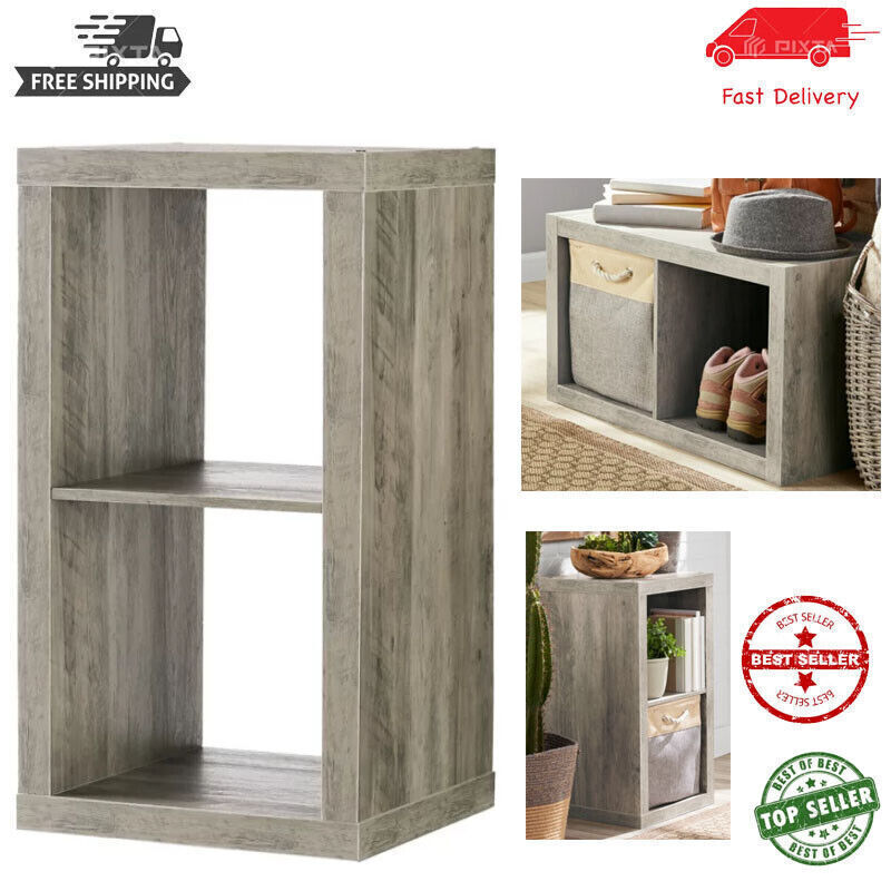 Small 2-Cube Bookshelf Bookcase Shelf Tier Book Storage Organizer Shelving Gray