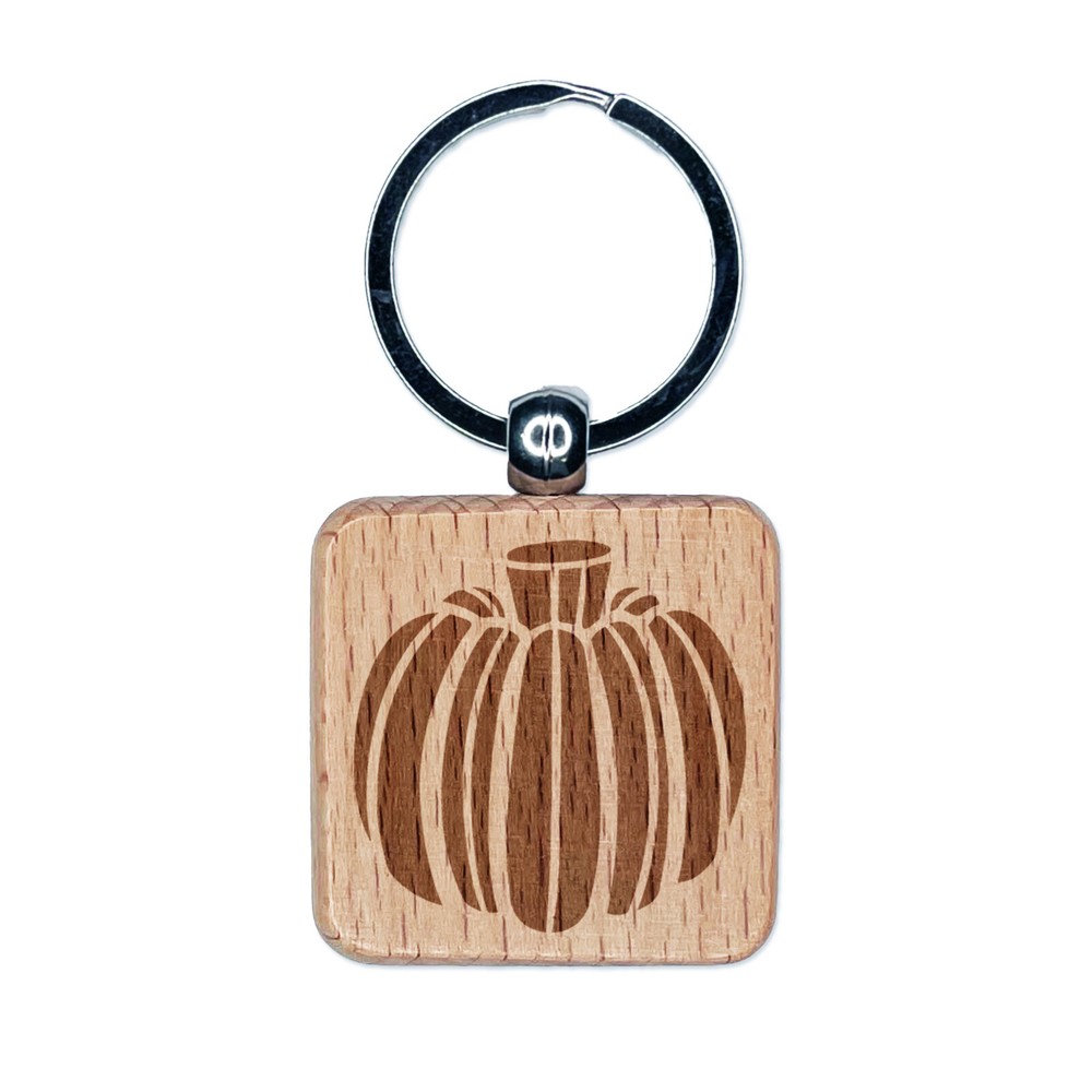 Fall Autumn Pumpkin Engraved Wood Square Keychain Tag Charm