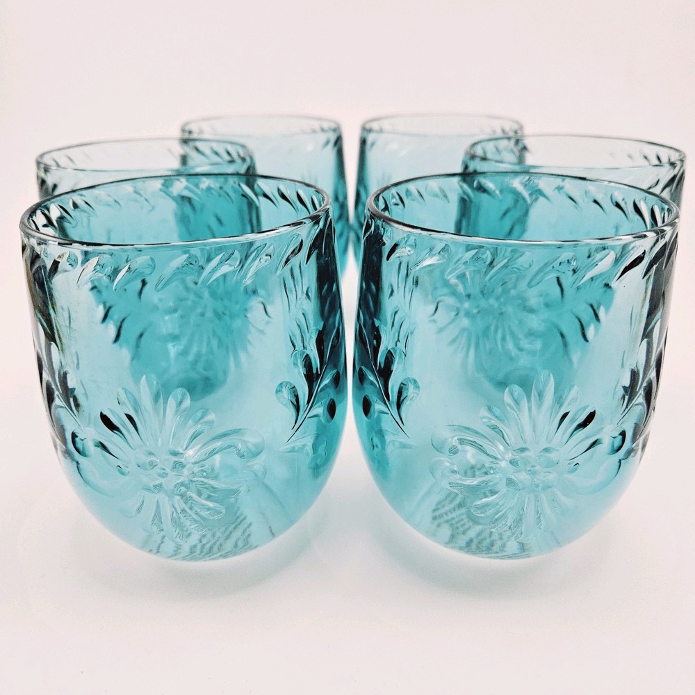 WS Acrylic Tumblers Turquoise Stemless Wine Glasses Set of 6 10oz