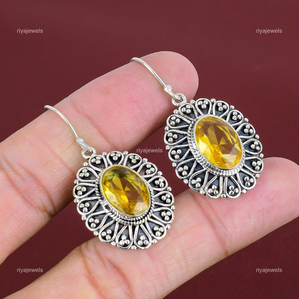 Natural Citrine Sterling Silver Drop Earrings for Women Elegant Dangle Design