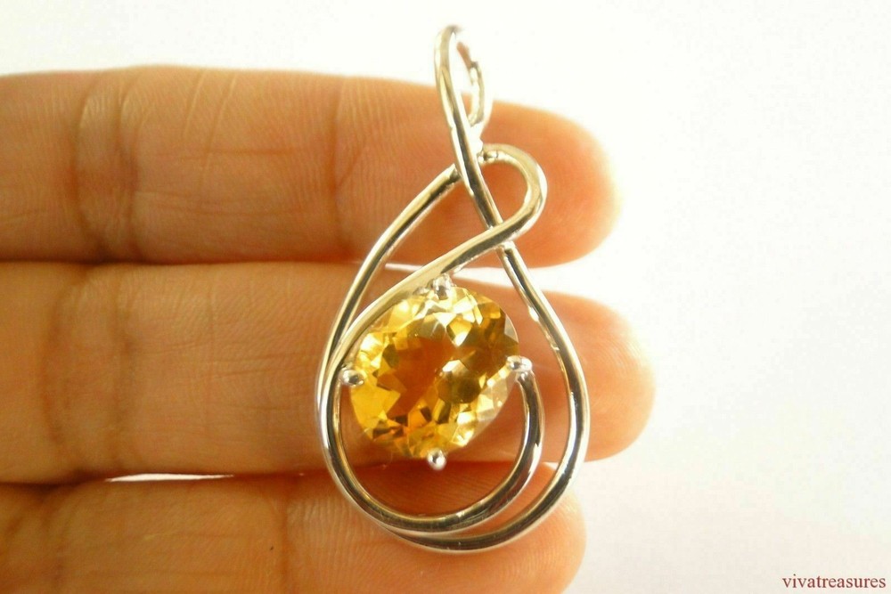 Golden Citrine Solitaire Pendant in 925 Sterling Silver