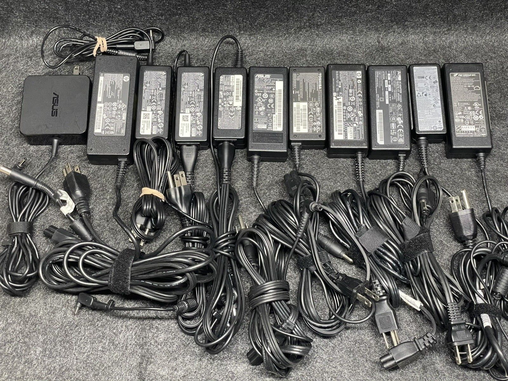 Lot of 11 Assorted ASUS HP Acer +More Laptop Chargers, Adapters, Power Supplies