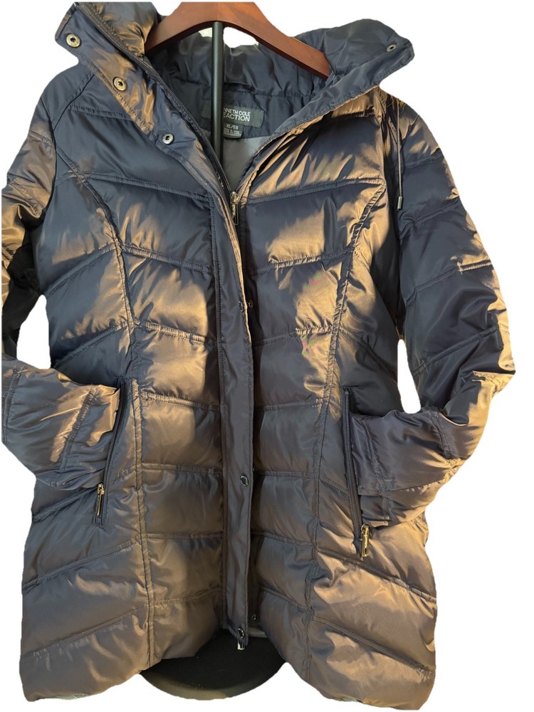 Kenneth Cole Reaction Full Zip/Snap Goose Down Black Puffer Jacket Coat Women XL-image