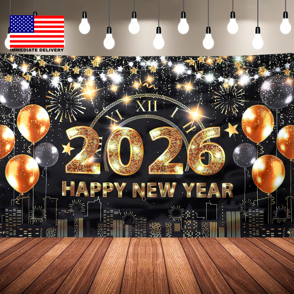 New Years Eve Party Supplies 2026 Fabric Sign Poster Banner 70×43 Inches Backdro-image