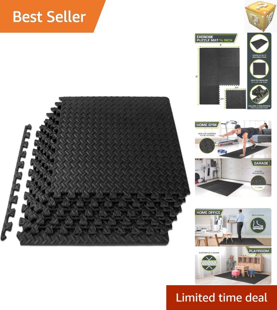 Noise-Reducing EVA Exercise Puzzle Mat - Lightweight and Easy Assembly, Black