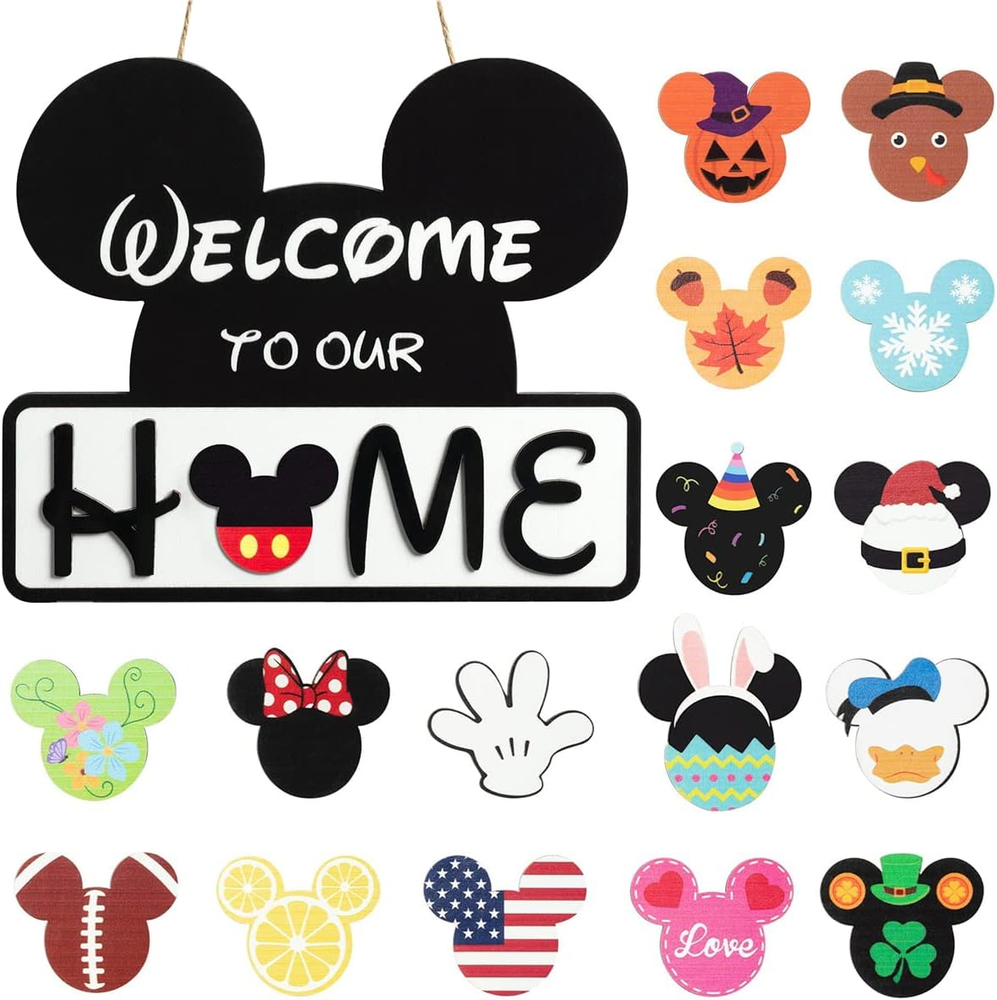 Cute Mouse Seasonal Welcome Door Sign - Interchangeable Front Door Decor-image