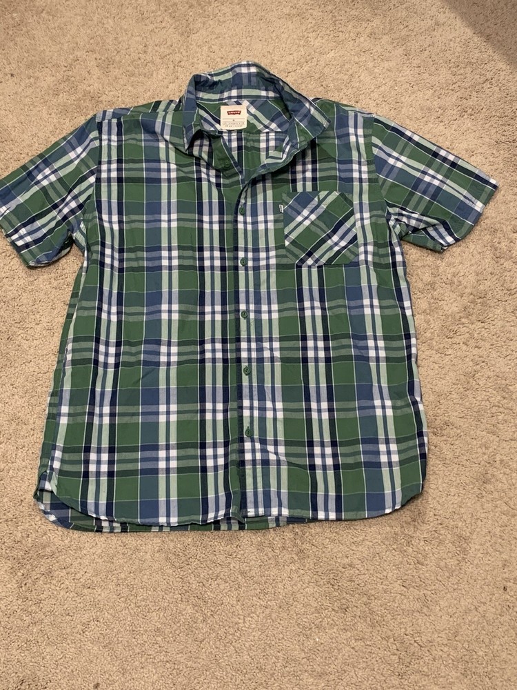 Levis Mens Button Down Shirt Size XL Green Classic Short Sleeve Lightweight