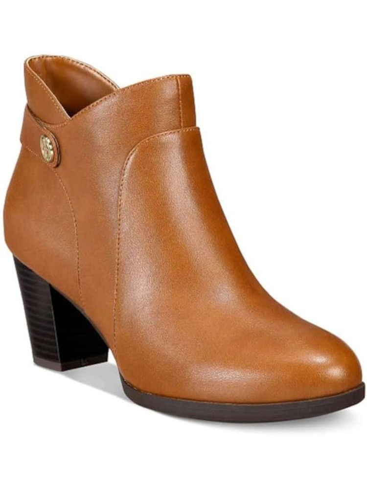 GIANI BERNINI Womens Brown Logo Abalina Almond Toe Block Heel Booties 5 M
