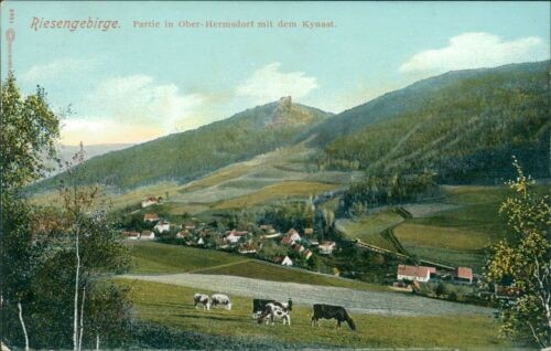 Postcard Giant Mountains lot in Ober-Hermsdorf with the Cynast (No.9406)