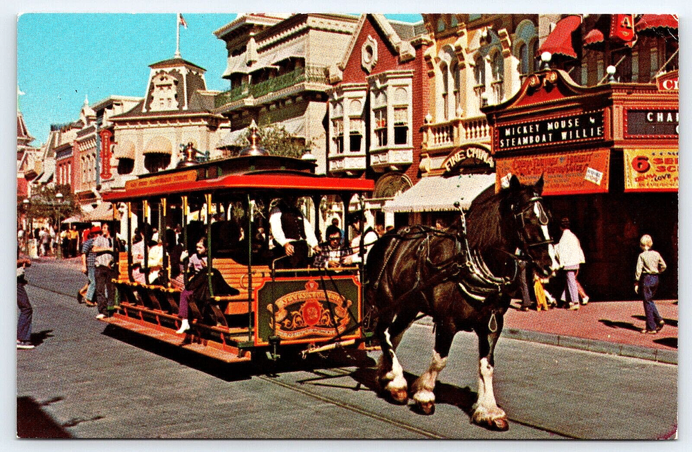 Vintage Disney World Street Car Horse Road Theater Postcard