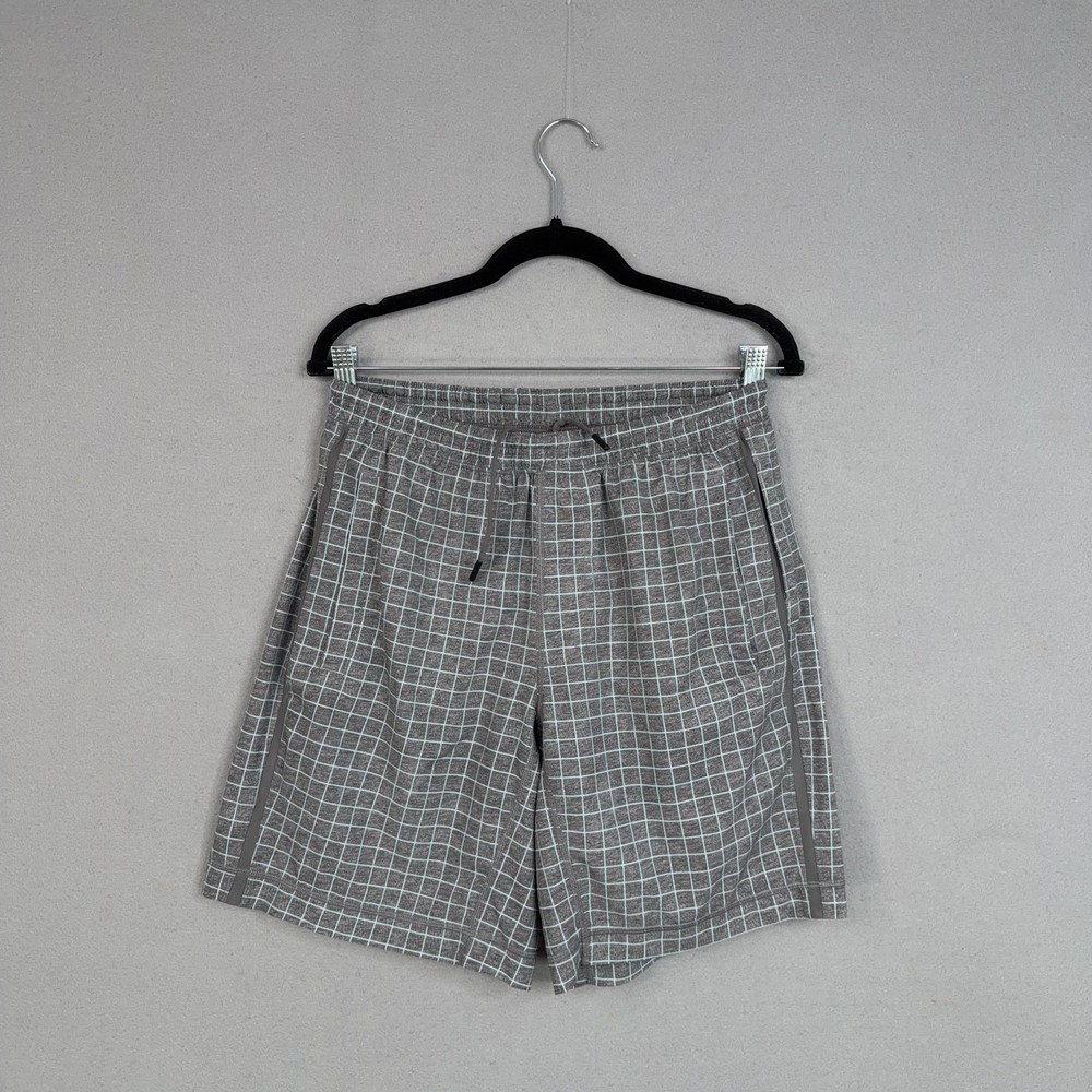 Lululemon Shorts Mens Medium Gray Windowpane Running Athletic Lined Gym Training