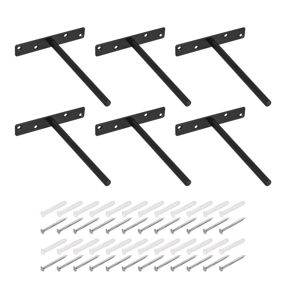 6Pcs Black 8 Inch Invisible Floating Shelf Brackets for Wall Mount