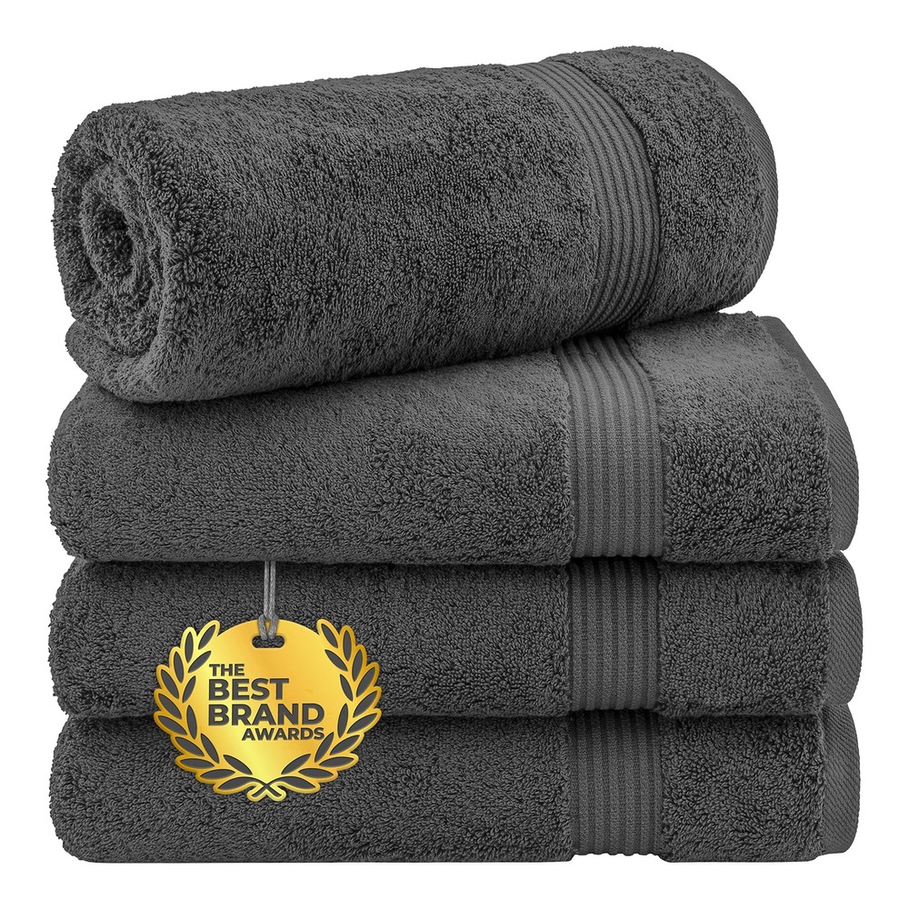 100% Cotton Dark Gray 4-Piece Plush Turkish Bath Towel Set