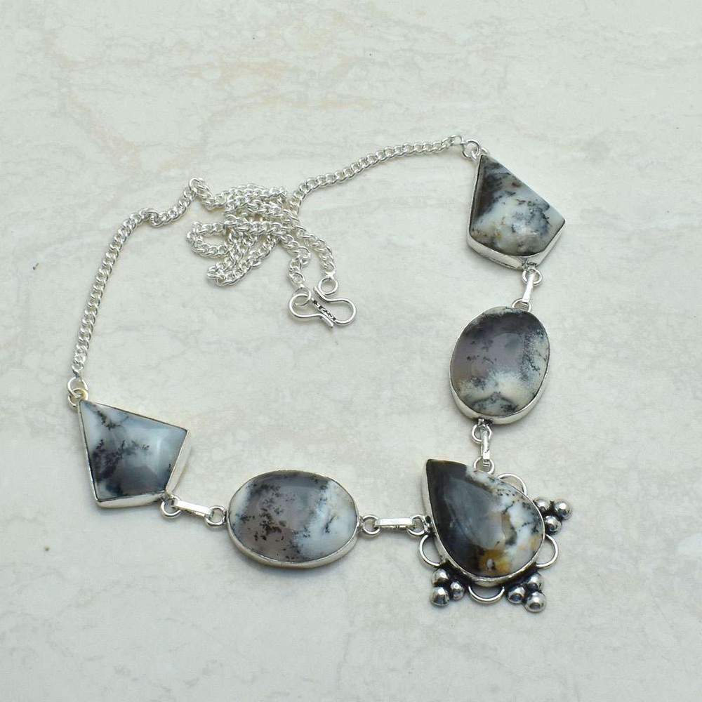 Dendrite Opal Gemstone Ethnic Handmade Necklace Jewelry Gift 36 Gms AN 68636