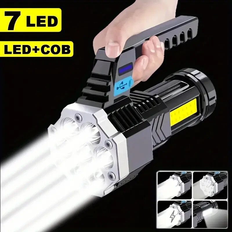 High-Power USB Rechargeable Flashlight with 7 COB LEDs!