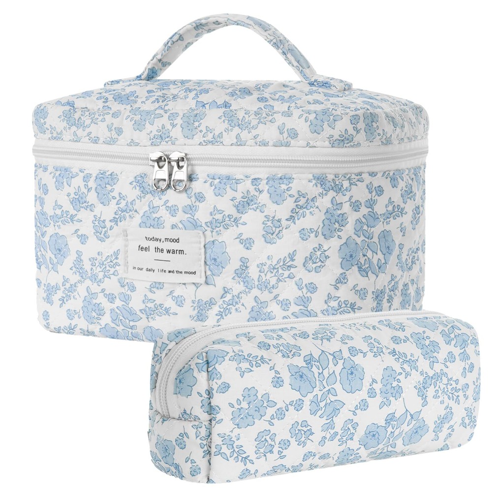 Floral Quilted Cotton Makeup Bag Set with Flower Design