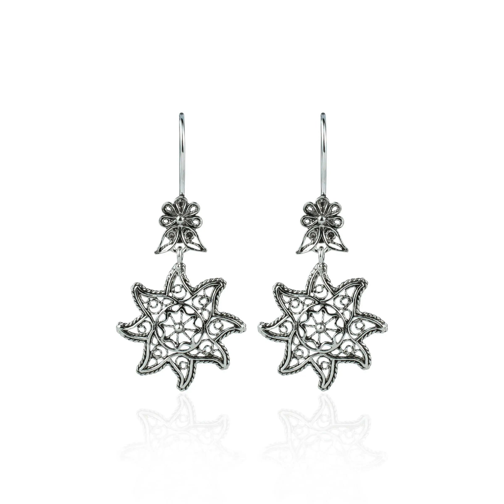Filigree Art Star Figured Women Sterling Silver Dangle Drop Earrings